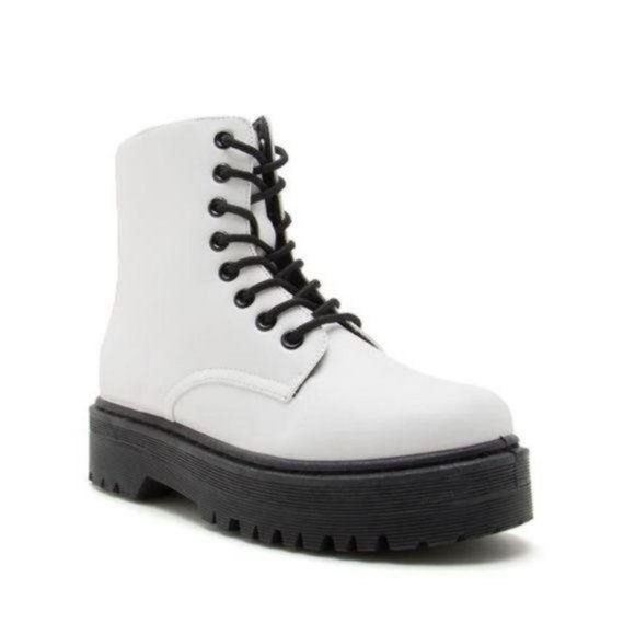 !! RESTOCKED !! White Vegan Leather Lace Up Combat Boots - Picture 10 of 11